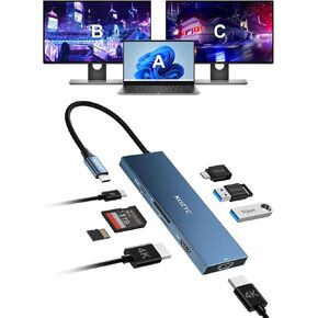 USB C Docking Station Dual Monitor 4K@60Hz, KOZYC 8-in-1 USB C Hub with 2 HDMI, USB-C 3.0, 2xUSB-A 3.0, SD/TF, 100W PD, Support HDMI Splitter Extended Display 2 Monitors Compatible with HP, Dell