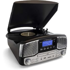 Trexonic Retro Record Player with Bluetooth, CD Players and 3-Speed Turntable in Black