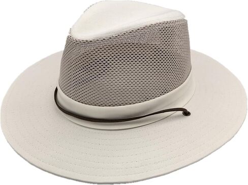 Men's Flat Wide Brim Mesh Safari Outdoor Hat Panama Hat Travel Fishing Hiking with Windproof in Kuwait