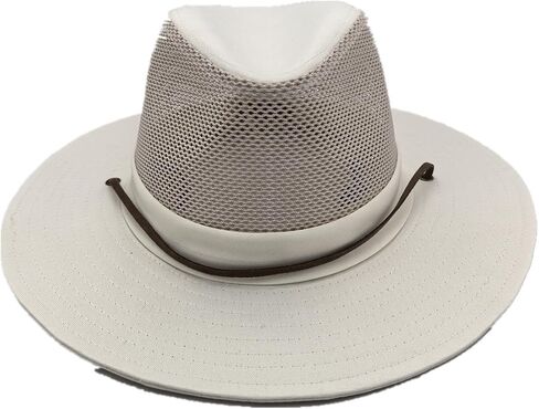 Men's Flat Wide Brim Mesh Safari Outdoor Hat Panama Hat Travel Fishing Hiking with Windproof in Kuwait