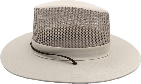 Men's Flat Wide Brim Mesh Safari Outdoor Hat Panama Hat Travel Fishing Hiking with Windproof in Kuwait