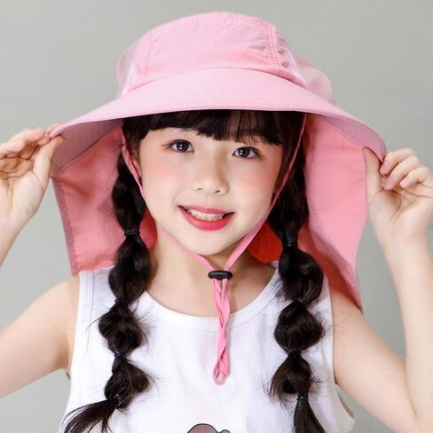 Muryobao Kids Girls Boy Summer Sun Hat UV Protection UPF50+ HATS MESH MESH DIVER CAP لصيد الأسماك الشاطئ مع رفرف الرقبة in Kuwait