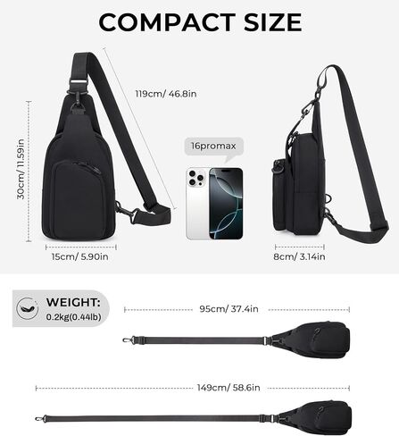 Crossbody Bags for Women, Lightweight Sling Bag for Women with Adjustable Straps Water Resistant Trendy Small Sling Backpack for Travel Short Hiking Leisure, Black in Kuwait