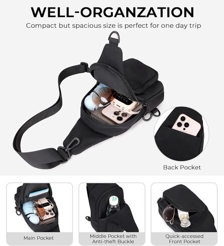 Crossbody Bags for Women, Lightweight Sling Bag for Women with Adjustable Straps Water Resistant Trendy Small Sling Backpack for Travel Short Hiking Leisure, Black in Kuwait