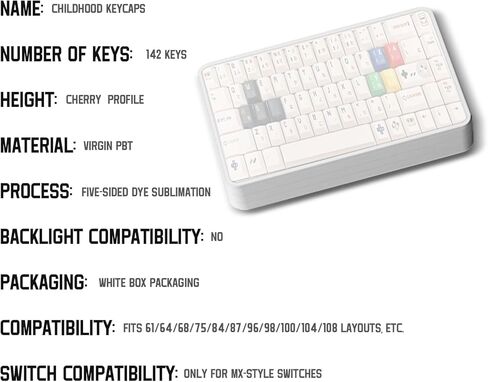 Classic Game Keycaps-Virgin PBT ، تسامي صبغة 5 جوانب ، ملف تعريف الكرز ، النهاية غير اللامعة ، تحسين الصوت ، متوافق مع تخطيطات 61-108 مفاتيح in Saudi Arabia