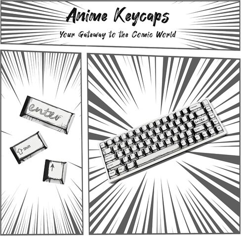 Black & White Sketch Comic Keycaps - Virgin PBT, 5-Sided Dye Sublimation, Cherry Profile, Matte Finish, Sound Optimization, Compatible with 61-108 Keys Layouts in Saudi Arabia