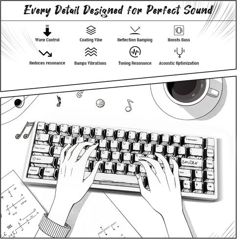 Black & White Sketch Comic Keycaps - Virgin PBT, 5-Sided Dye Sublimation, Cherry Profile, Matte Finish, Sound Optimization, Compatible with 61-108 Keys Layouts in Saudi Arabia