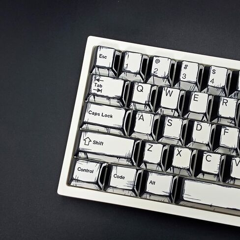 Black & White Sketch Comic Keycaps - Virgin PBT, 5-Sided Dye Sublimation, Cherry Profile, Matte Finish, Sound Optimization, Compatible with 61-108 Keys Layouts in Saudi Arabia