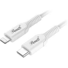 Rosewill USB-C to Lightning Cable, MFi Certified Charge & Sync Cable for Apple iPhone, iPad Pro, AirPods Charging Case | Fast Charge and Data Transfer Speed, Durably Built | White, 3 Feet