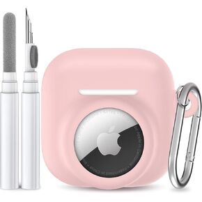 2 in 1 Silicone Case Compatible with AirPod 4 and AirTag, Shockproof Protective Skin Cover for AirPods 4th Generation with Cleaner Kit & Carabiner (Pink)
