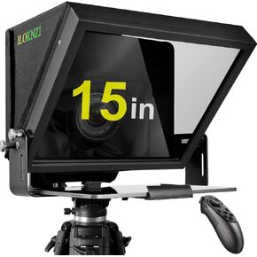 15" Aluminum Liftable Teleprompter for All Flat Panels, 70/30 Split Glass with Remote Control and Teleprompter App, Aluminum Body with Storage Case