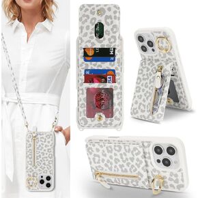 for iPhone 16 Plus Phone Case with Card Holder and Strap for Women, Crossbody Bag with Ring Stand Zipper Wallet Case for Apple16Plus Purse - Black