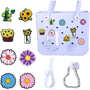 8 Pcs Flower Charm Accessory for Bogg Bags,Insert Hooks sets Carabiner Keychain Key Holde Decorative Accessories toCustomize Your Beach Tote Bag