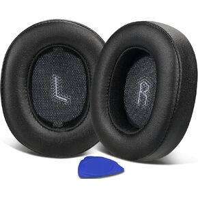 SOULWIT Replacement Earpads for JBL E55BT(E55 BT) Over-Ear Wireless Headphones, Ear Pads Cushions with Softer Protein Leather, Noise Isolation Foam - E55BT PL Black