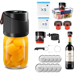 Wide Mouth Mason Jar Vacuum Sealer Kit with Vacuum Bag, Lid and Accessories.