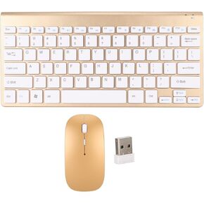 Keyboard Mouse Combo, Smart Silent LED Indicator Compact Ultra Thin Keyboard Power Saving USB Mouse Set for Office Desktops Computer Laptops (Gold)