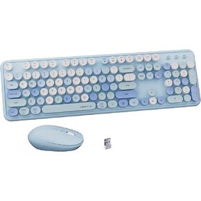 x UBOTIE Colorful Wireless Keyboard and Mouse Combo, Full-Sized Office Keyboard with Typewriter Flexible Keys, 2.4GHz Dropout-Free Connection, Optical Mouse for PC Laptop(Blue Colorful)
