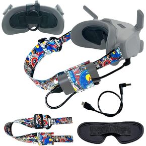 JCHPINE Goggle 2 Power Cable and Head Strap for DJI Avata Goggles 2, Short Power Line and Headband for DJI Avata Combo Accessories, Protective Cover Mat for DJI Avata Goggles 2 Lens Protector