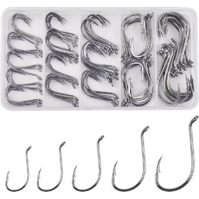 Octopus Baitholder Fishing Hooks Kit Barbed Offset Circle Hooks High Carbon Steel Sharp J Hooks Jig Hooks Set for Freshwater Saltwater Fishing (100PCS)