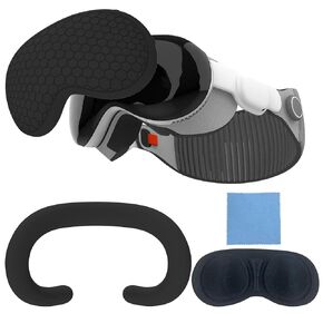 Full Protection Silicone Case for Apple Vision Pro - Soft and Durable Silicone Cover Set for Vision Pro Accessories - Face Cover, Shell Cover, Lens Cover and Glasses Cloth Included (Black)