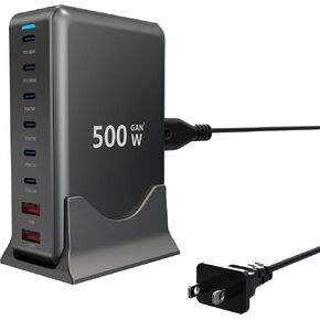 USB C Charger 500W Fast GAN Charger Block 8 Port Charging Station Hub Brick Dual PD PPS 100W Laptop Charger Compatible with DELL HP MacBook Pro/Air/All iPad iPhone 16 15/14/13/Pro Max/Galaxy Note