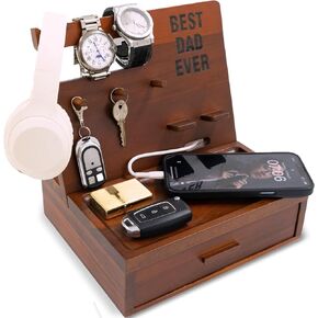 KOLWOVEN Nightstand Organizer Tray , Fathers Day Birthday Gifts from Daughter, Best Gifts for Father, Gifts for Dad, Dad Gift Organizer, Best dad ever Gifts For Men from wife and Son (For DAD)