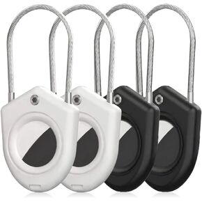 iontech 4 Pack Airtag Holder for Apple AirTags Secure Holder With Wire Cable, Air Tag Lock Case Key Ring Chain Luggage Tag For Travel Suitcase Backpack Pet Men Women Keyring Keychain (Black)