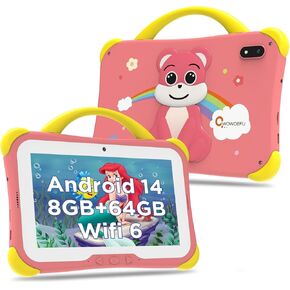 CWOWDEFU Kids Tablet 7 inch Pro,8GB+64GB,Toddler Learning Tablet for Kids with Case,Android 14,4000mAh/Parental Control/Dual Camera,FM/GPS/OTG/Great Gift for Children(Blue)