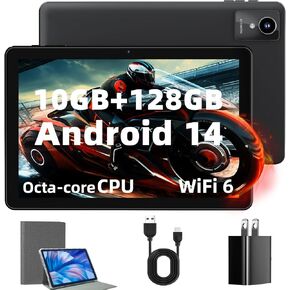 2024 Newest Tablet 10 inch Android 14 Tablets, 10GB RAM+128GB ROM+1TB Expand, Octa-Core 2.0GHz, 1280 * 800 IPS Incell Display, 6000mAh, 5MP+8MP Camera, 5G+2.4G Wi-Fi/Bluetooth 5.4, Widevine L1