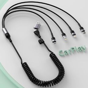Multi 6-in-1 USB A/C Universal Coiled iPhone Charging Cable for CarPlay,Lightning*2+Type C+Micro USB Long Phone Charger Cord Connector Adapter for Android/Apple/iPhone 14 13/iPad/Samsung/LG【1.8M/6FT】