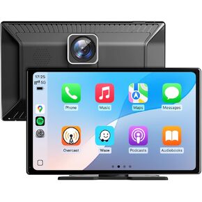 Portable Wireless Carplay Screen for Car: CarPlay & Android Auto Car Play Screen with 4K Dash Cam, 1080P Backup Camera, GPS Navigation/Mirror Link/AirPlay/Voice Control - 9 inch