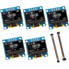 5 Pack 0.96 inch OLED IIC Display Module 128x64 Pixel Mini Self-Luminous Display Screen Board for Arduino Projects Raspberry Pi with Wire(White)