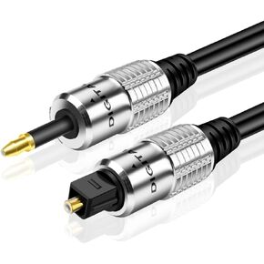 TNP Premium Mini Toslink to Toslink Digital Optical Audio Cable (6 Feet) - Standard Toslink to Mini Toslink Male Plug Connector Adapter Converter Jack Wire Cord