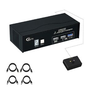 CKLau USB 3.0 2 Port Displayport KVM Switch 2 Monitor 2 Computers 4K60Hz 2K144Hz with Cables, DP 1.2 KVM Dual Monitor Keyboard Mouse Video Peripheral Switcher Box