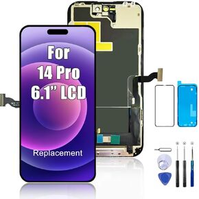 for iPhone 14 Pro Screen Replacement（for Model A2650, A2889, A2890, A2891, A2892）, 6.1-inch LCD COF Display and Touch Digitizer Full Assembly with Repair Tool Kits Waterproof Tape, Screen Protector