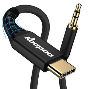 USB Type C to 3.5mm Male Aux Cable, KOOPAO 2M USB-C to 3.5mm Earphone Stereo Cord Compatible with Pad Pro 2018 Google Pixel 2 3 4XL Moto Z and Galaxy Note10+ Huawei HTC (6.6Ft)