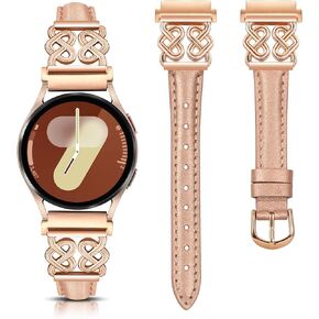 TOYOUTHS Leather Band Compatible with Samsung Galaxy Watch 7/6/5/4/Active 2 40mm 44mm Band Women, 20mm Dressy Slim Leather Strap with Celtic Heart-Shaped Knot Buckle for Watch 6 Classic/Watch FE