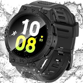 Goton 3 in 1 Waterproof Case and Band for Samsung Galaxy Watch FE(2024) 5 4 40mm, 360° Protective Hard PC with Tempered Glass Screen Protector for Galaxy Watch Cover Bumper Accessories, Matte Black