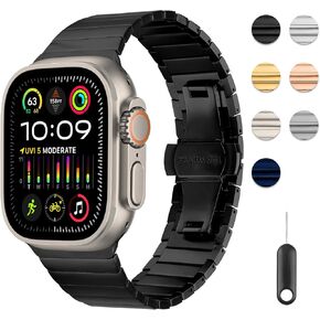 Metal Band Compatible for Apple Watch 38mm/40mm/41mm/42mm/44mm/45mm/46mm/49mm, Stainless Steel Adjustable Wristband Strap for iWatch Ultra 2 Series Ultra/10/9/8/7/6/5/SE