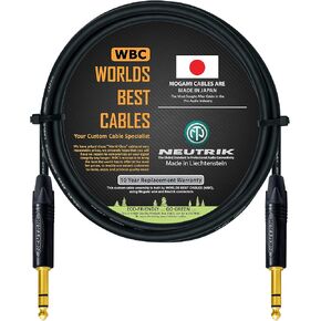 أفضل كابلات في العالم 5 أقدام - كابل تصحيح TRS متوازن مصنوع مخصصًا باستخدام سلك Mogami 2549 (أسود) و Neutrik NP3x -B Gold TRS STERSO in Kuwait