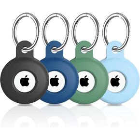 QYQa 4 Pack Airtag Holder, Apple airtag Keychain,Fully Silicone Wrapped, Lightweight and Portable with Shock Absorption,Equipped with Circular Metal snap Suitable for keyrings, Keys, Pets, and Bags