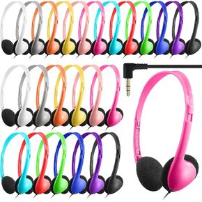 Yunsailing 24 Pcs Headphones Bulk Classroom Headphones Adjustable Over Head Earphones Wired Kids Over Ear Headset with 3.5 mm Plug for School Classroom Airplane Students Children Adults(Novel Color)