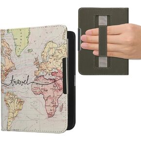 حالة Kwmobile متوافقة مع Kobo Clara BW/Color Case - PU Cover w/حزام - السفر الأسود/متعدد الألوان