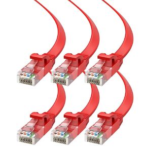 Cat6 Ethernet Cable 2ft, 6-Pack Red - Flat High-Speed Network Cables for Gaming, Streaming, Router, Modem, PC, PS5, Xbox - Durable & Space-Saving Design