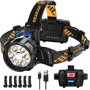 150000 LM 11 Modes Spotlight and Flood Light Headlamp No Need Zoomable, Motion Sensor and 125°Adjustable 90H Standby Head Lamp, IP68 Waterproof Head Light for Hiking Camping Hunting Fishing Walking