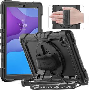 Timecity Case for Lenovo Tab M10 HD 10.1 inch 2nd Gen, Case for Lenovo TB-X306F/ TB-X306X 2020 Released: with Screen Protector, Hand Strap, Shoulder Strap, Rotating Stand, Stylus Holder - Black