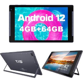 TJD Android 12 Tablets,10.1 inch Tablet PC, 4GB RAM 64GB ROM 512GB MicroSD, FHD IPS Display, Dual Camera, Double Stereo Speakers, Wi-Fi5.0/2.4, Bluetooth5.0, (Gray)