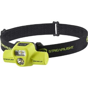 Streamlight 61463 USB HAZ-LO 250-Lumen Intrinsically Safe Headlamp with 120V AC Charging System and Cradle, Elastic Head Strap, Rubber Hard Hat Strap, and 3M Dual Lock Fasteners, Yellow