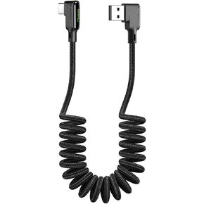 mcdodo [Type-C] Anti Winding Cable, 90 Degree QC 4.0 USB C Charging Data Coiled Cable Nylon Braided LED Compatible with Phone 15/15 Pro Max Samsung Galaxy S20,S10,S9,Google,Nexus 6P,LG,HTC (6FT/1.8M)