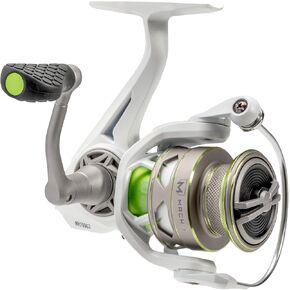 Lew’s MACH 1 Spinning Fishing Reel, 9+1 Bearings, Graphite Frame, Speed Gears, Speed Lube, Multi-Disc Drag, Metallic White/Gray/Green
